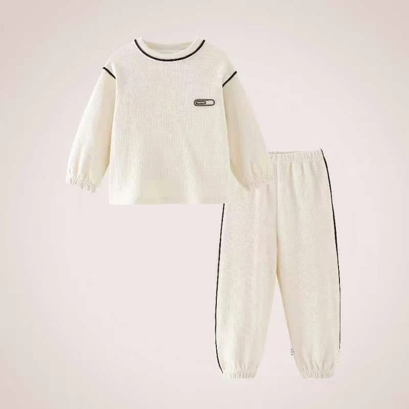 儿童家居服套装2025春秋款A类华夫格男女宝宝睡衣家居服长袖长裤，