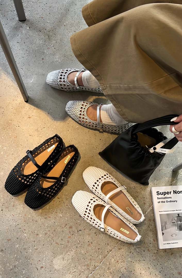 2025年夏季新款编织镂空玛丽珍单鞋女平底一字扣渔夫鞋芭蕾舞鞋女