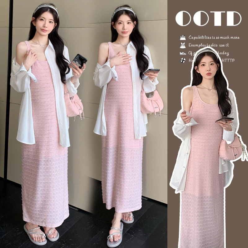 【玫瑰优选】2025夏季吊带裙防晒衫时尚新款辣妈显瘦慵懒风孕妇套装