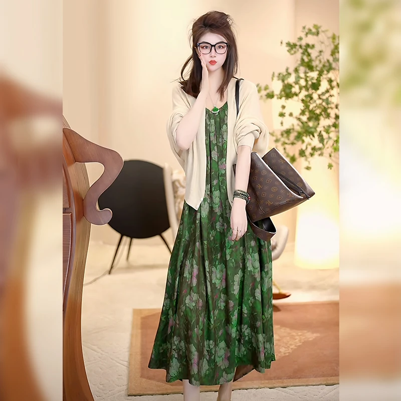 【Linda姐高端线】夏季时尚高档气质印花吊带裙连衣裙AW4LYH0174