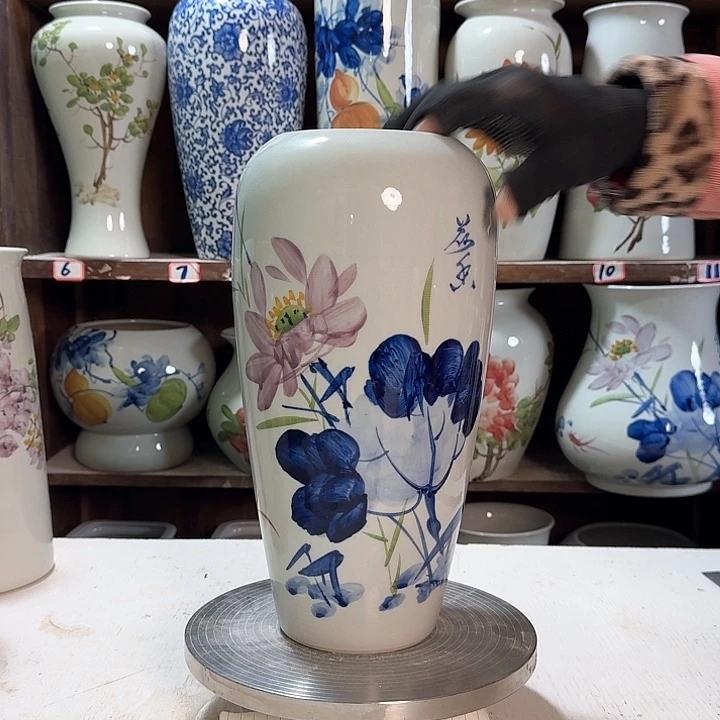 瓶大萝卜青花荷花新款请陶瓷