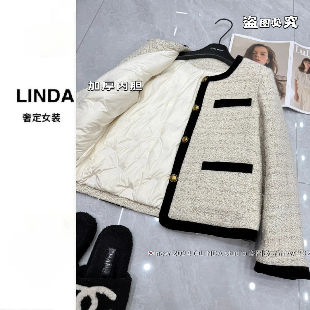 〖暗花流金 现货〗加绒加厚百搭气质小香风外套女2024新款外套