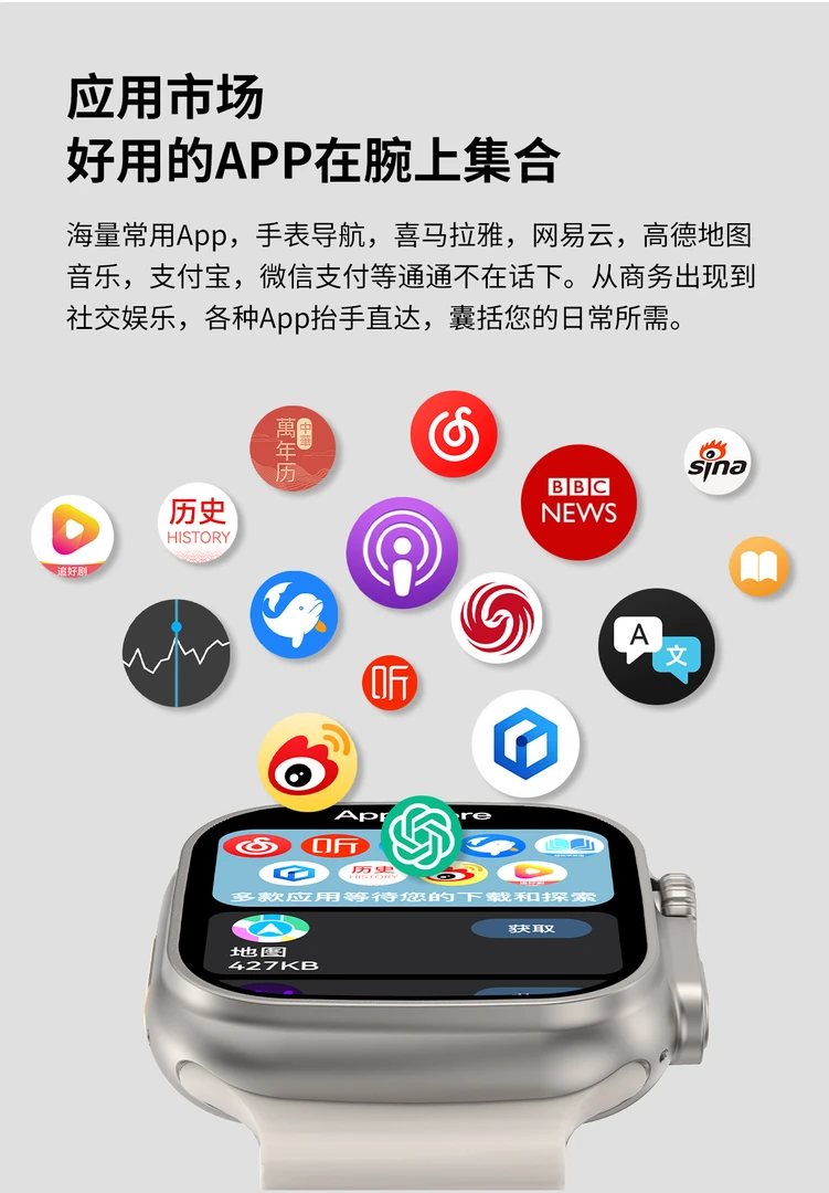 DT NO.1新款智能手表顶配Ultra多功能防水支付导航计步视频播放