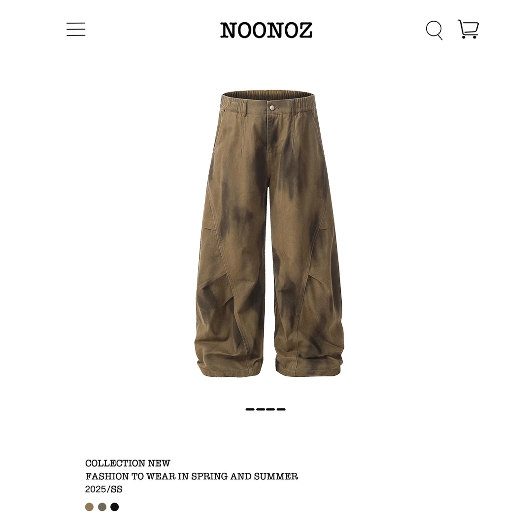 NOONOZ潮牌美式复古脏染弯刀工装裤男宽松直筒裤子垂感显瘦休闲裤