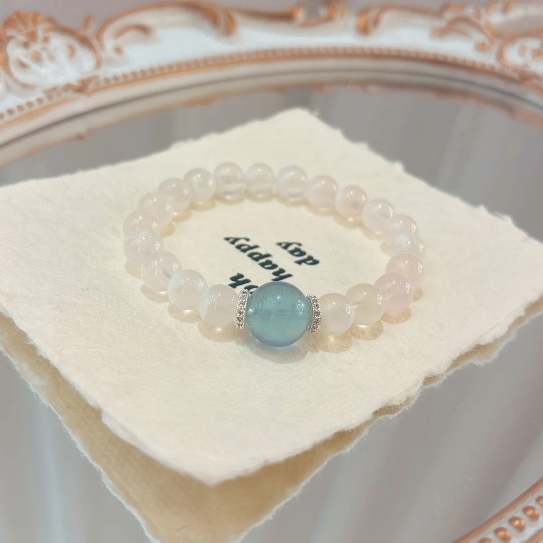 Alando/阿兰朵 S12-14 雪花海蓝宝 水晶手串 （9-13mm）