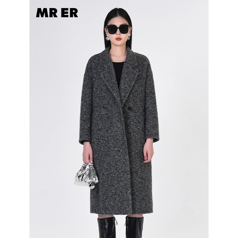 【达人专享】宽松廓形长款休闲呢料大衣R4D46411