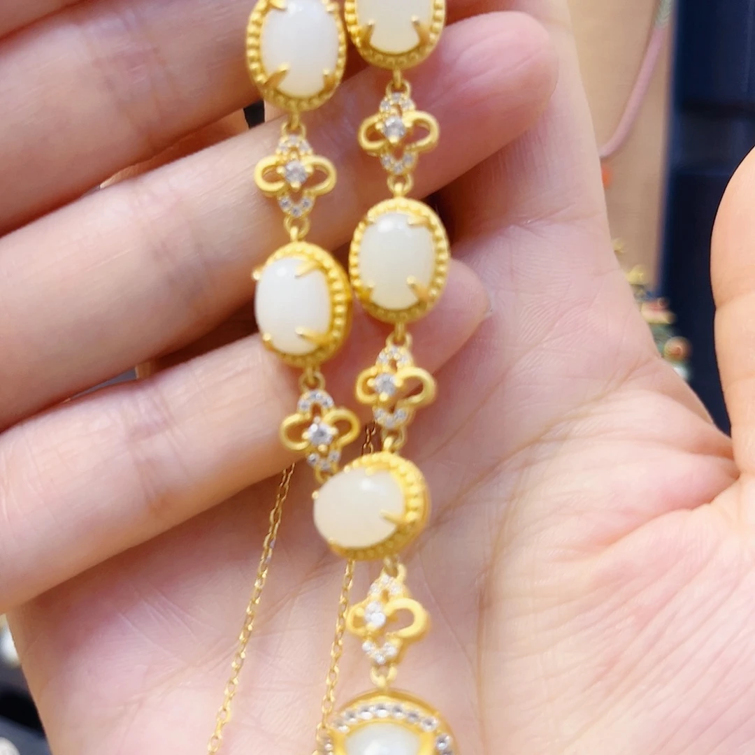 和田玉银S925镀金镶嵌颈饰