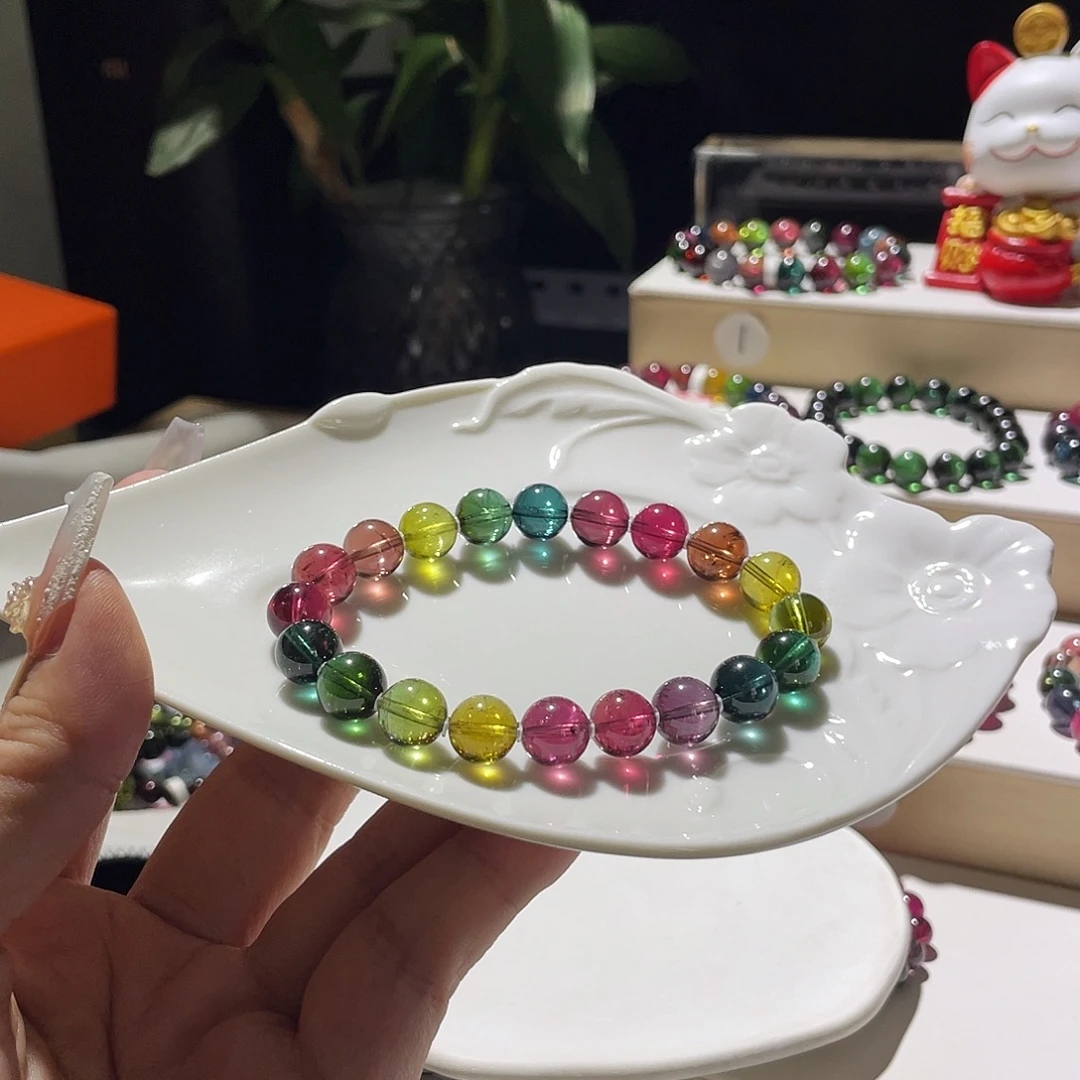 未镶嵌手链碧玺精品彩虹碧玺全净体9.3左右