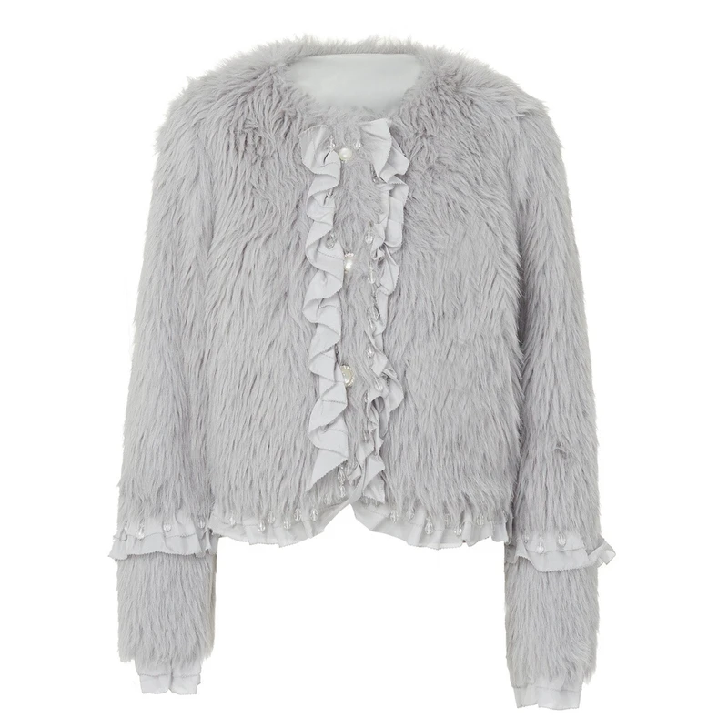 MAXRIENYMAXRIENY精致复古千金风荷叶边流苏外套女