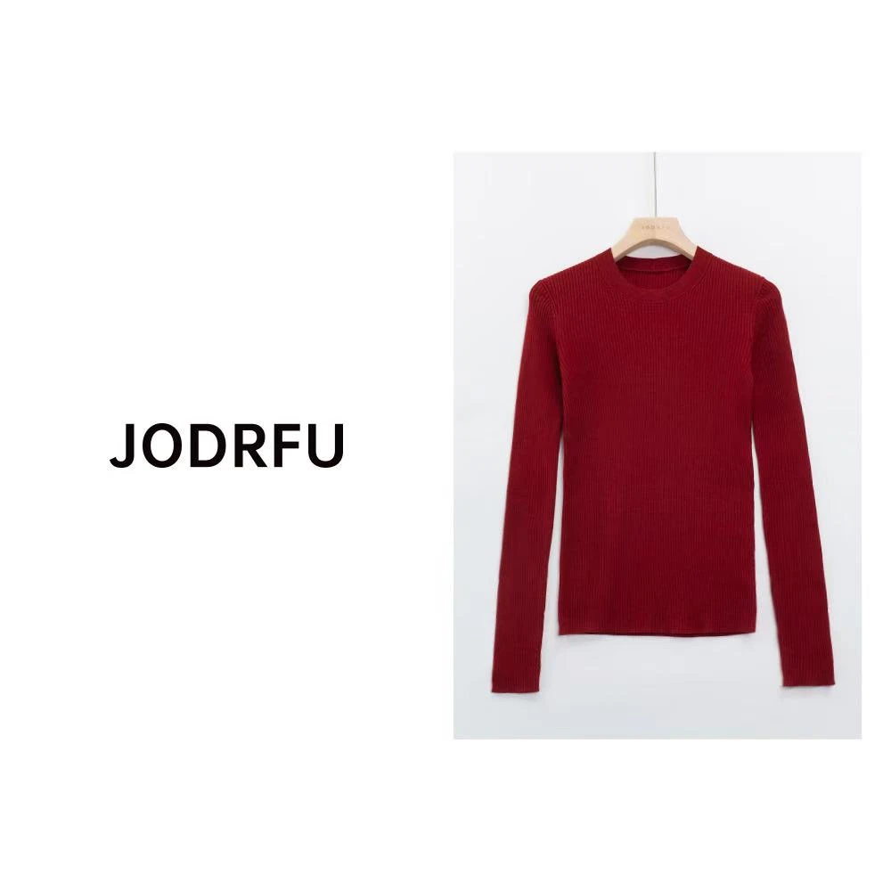 JODRFU【圆领】扬子纱120S精纺羊毛坑条显瘦长袖打底王琥珀流光穿搭