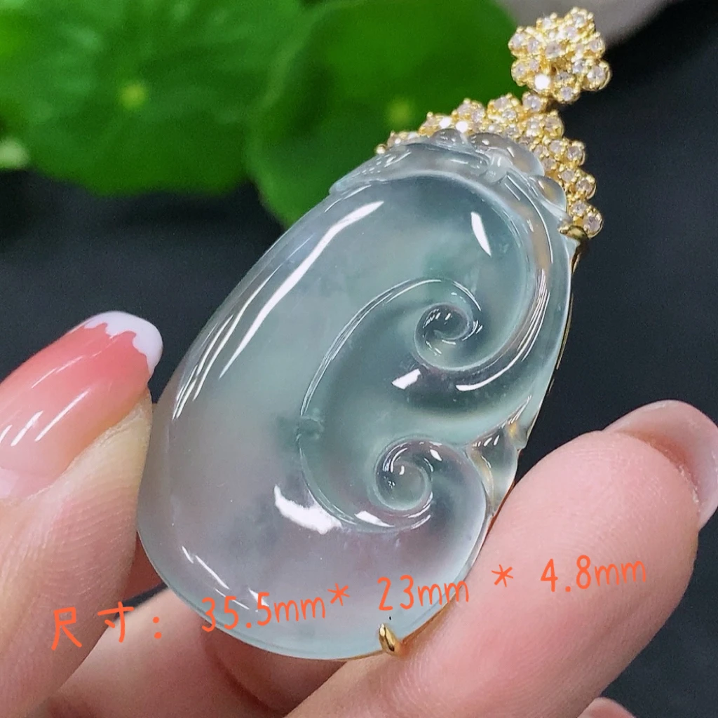缅甸翡翠A货白冰事事如意挂件