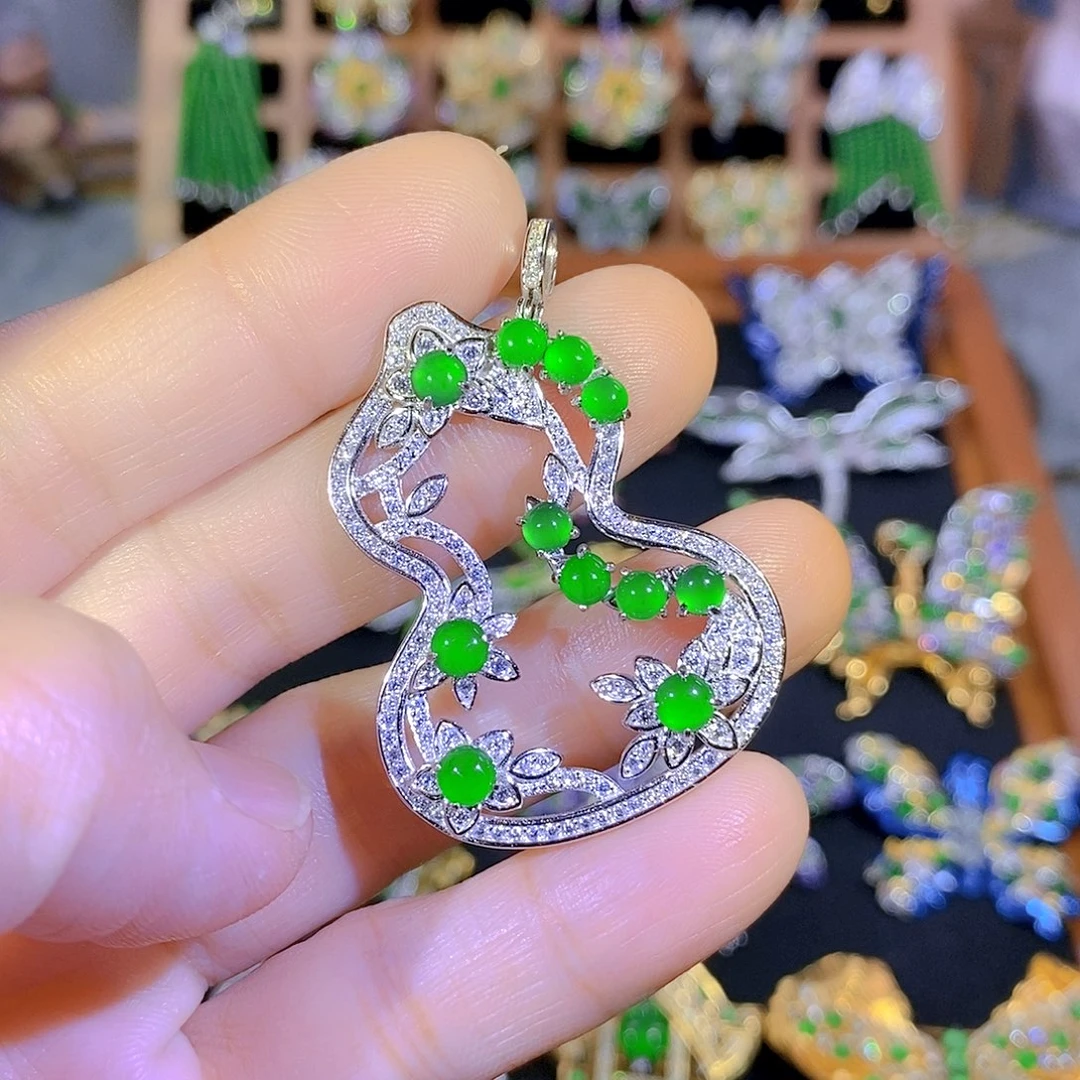 吊坠(不含链)银S925镶嵌翡翠