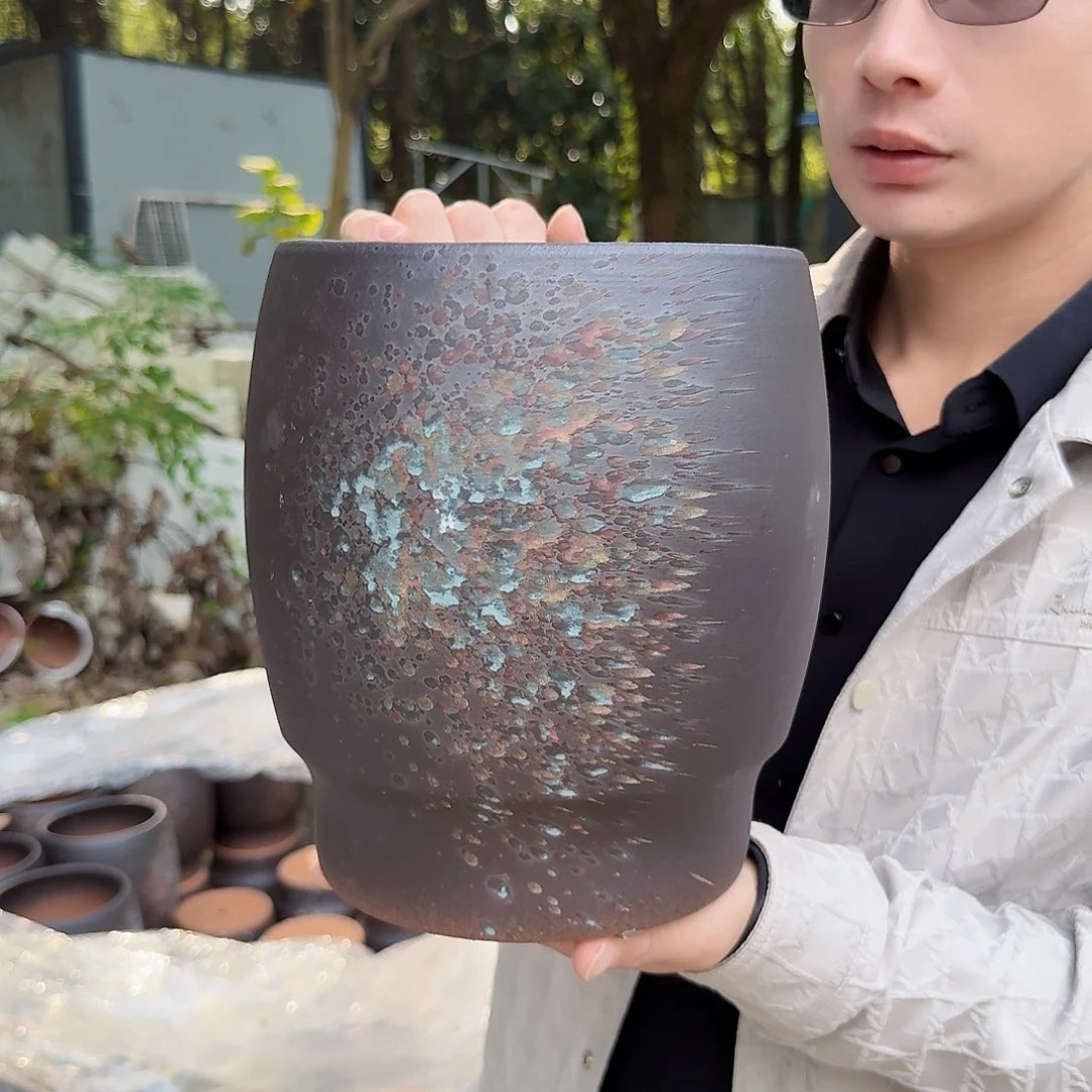 紫砂花盆口18高22（一个蛋壳姹寂泼墨