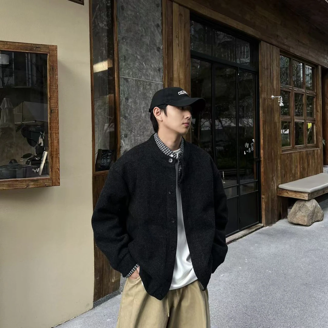 胡先生25ss秋季简约百搭休闲宽松复古拼接假两件外套7763