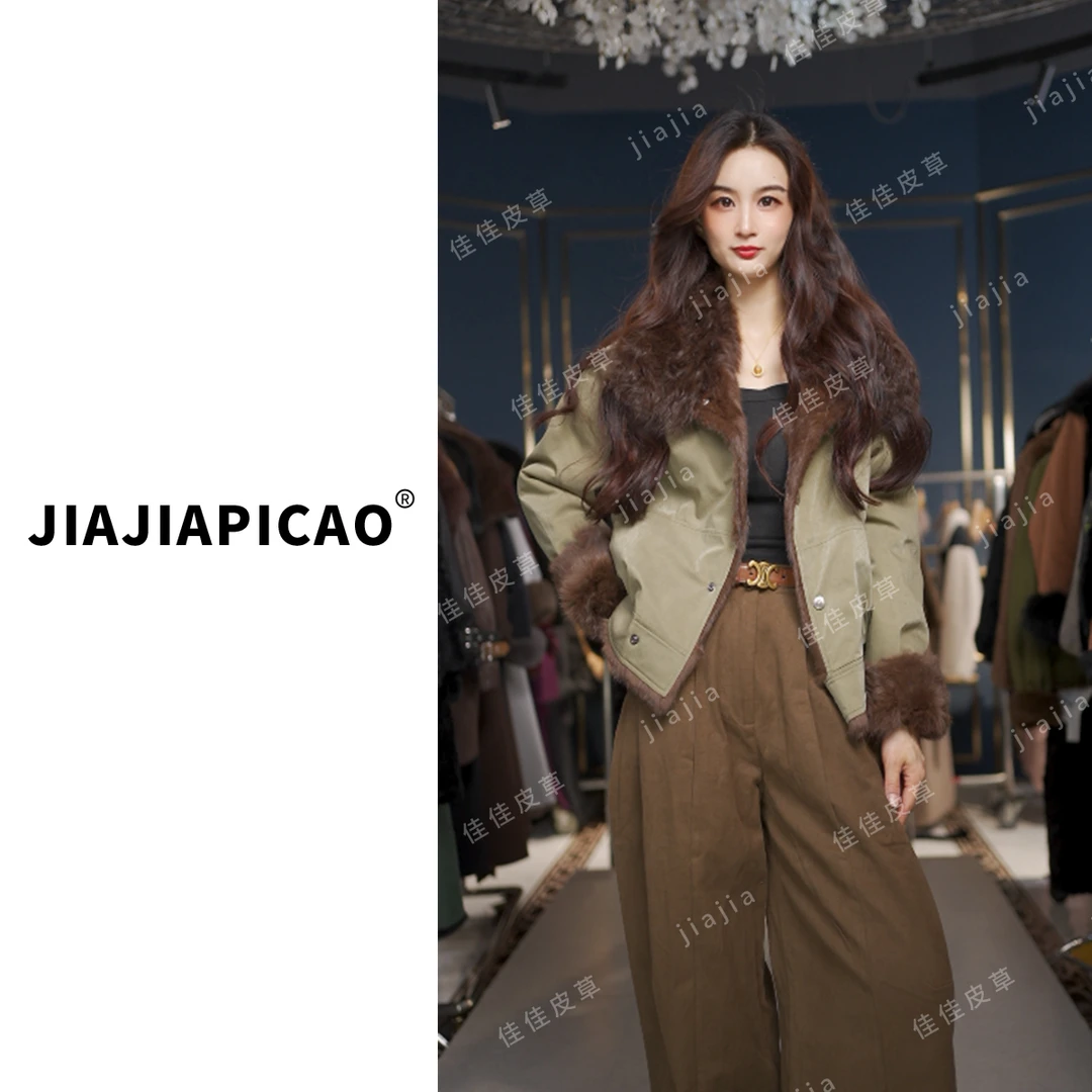 25688 皮草 新款两面穿兔皮毛一体羊毛领皮草外套-1