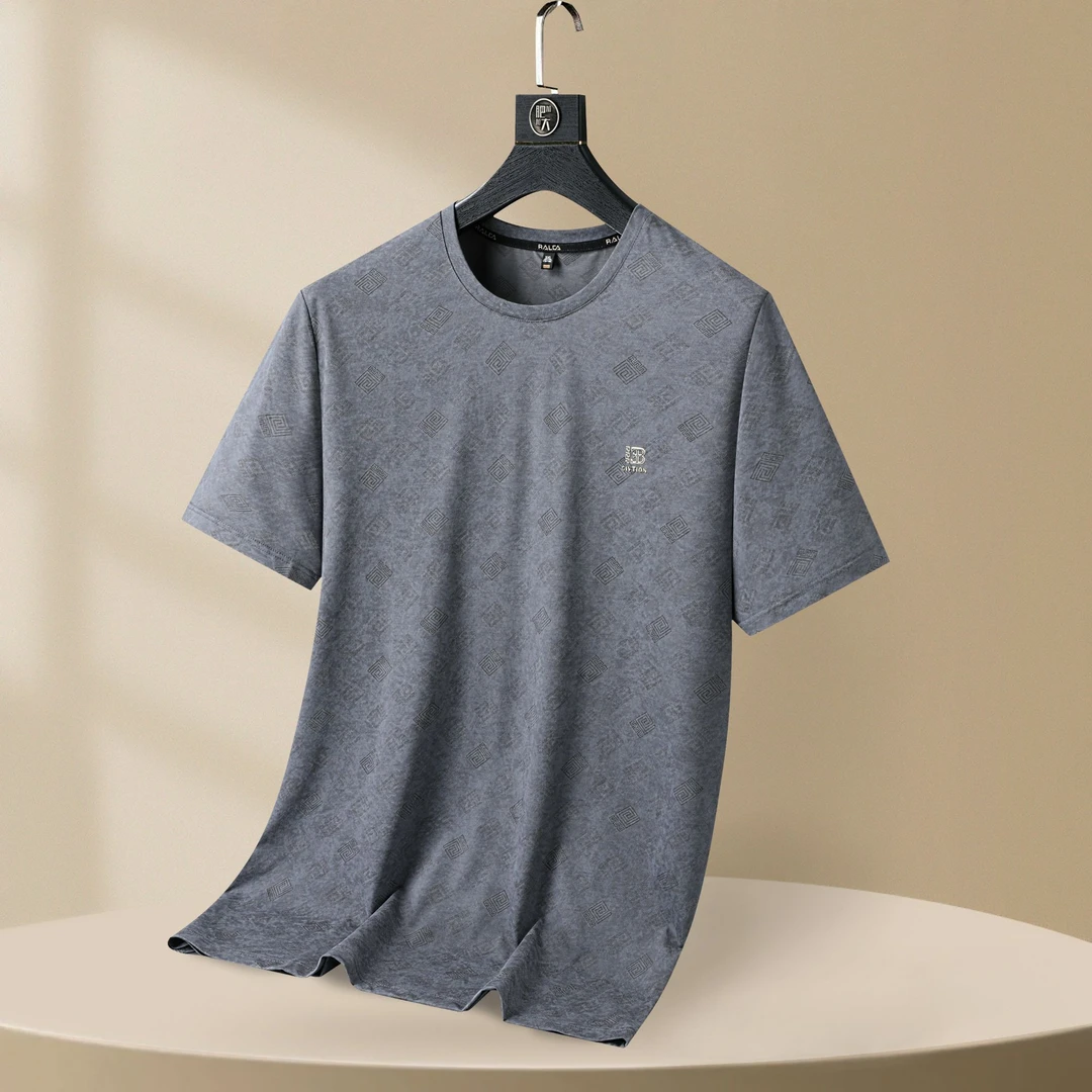 combo/康博【高端提花】2025款夏季大码男士透气长绒棉圆领短袖T恤
