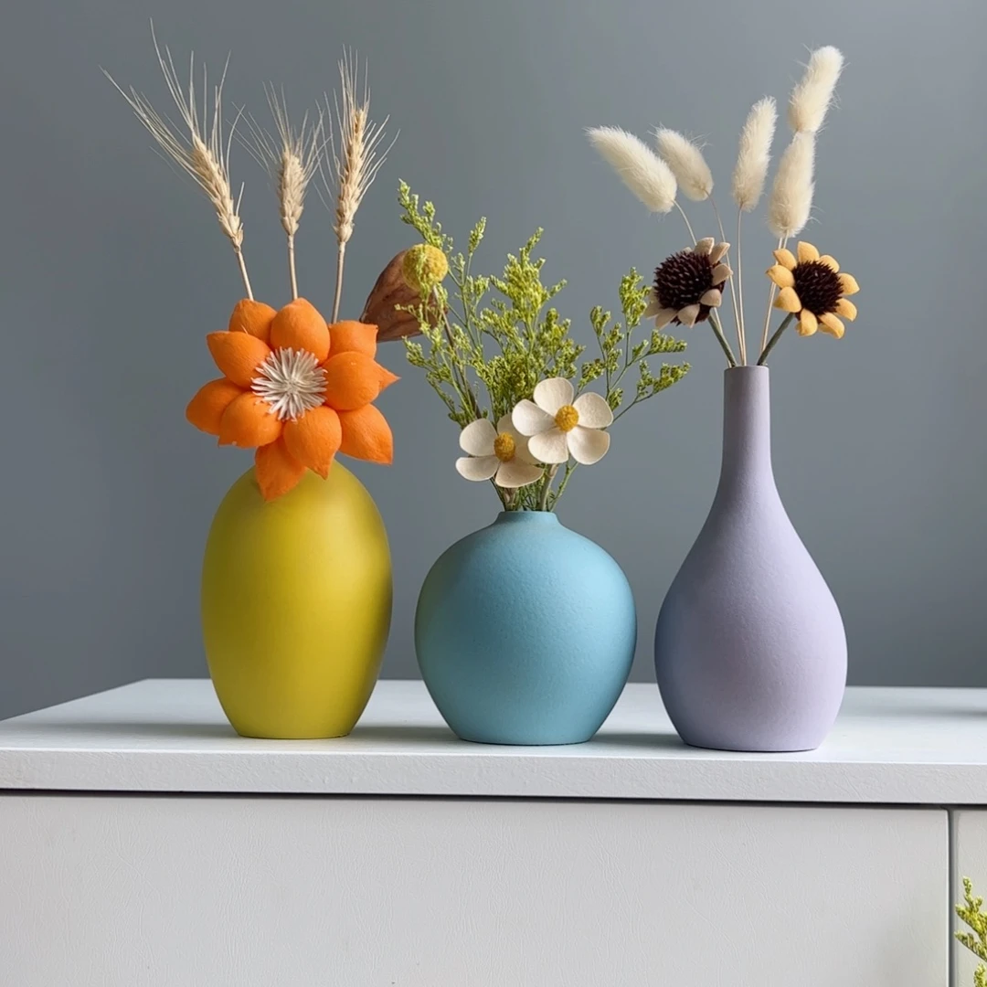 摆件陶瓷小花瓶摆件含花总高约20-30cm