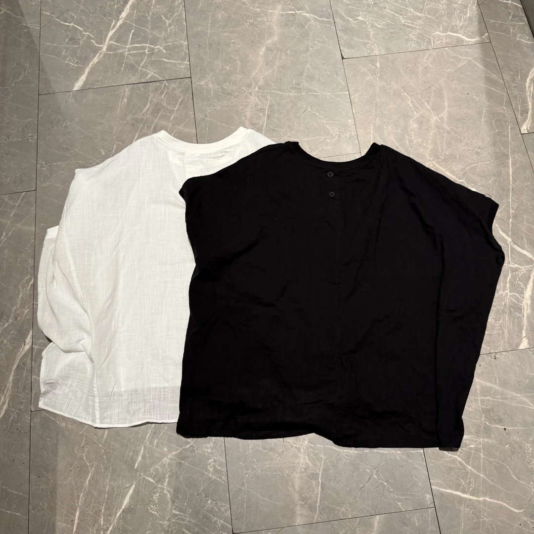 夏季新款时尚百搭蝙蝠袖麻料套头衬衣88905