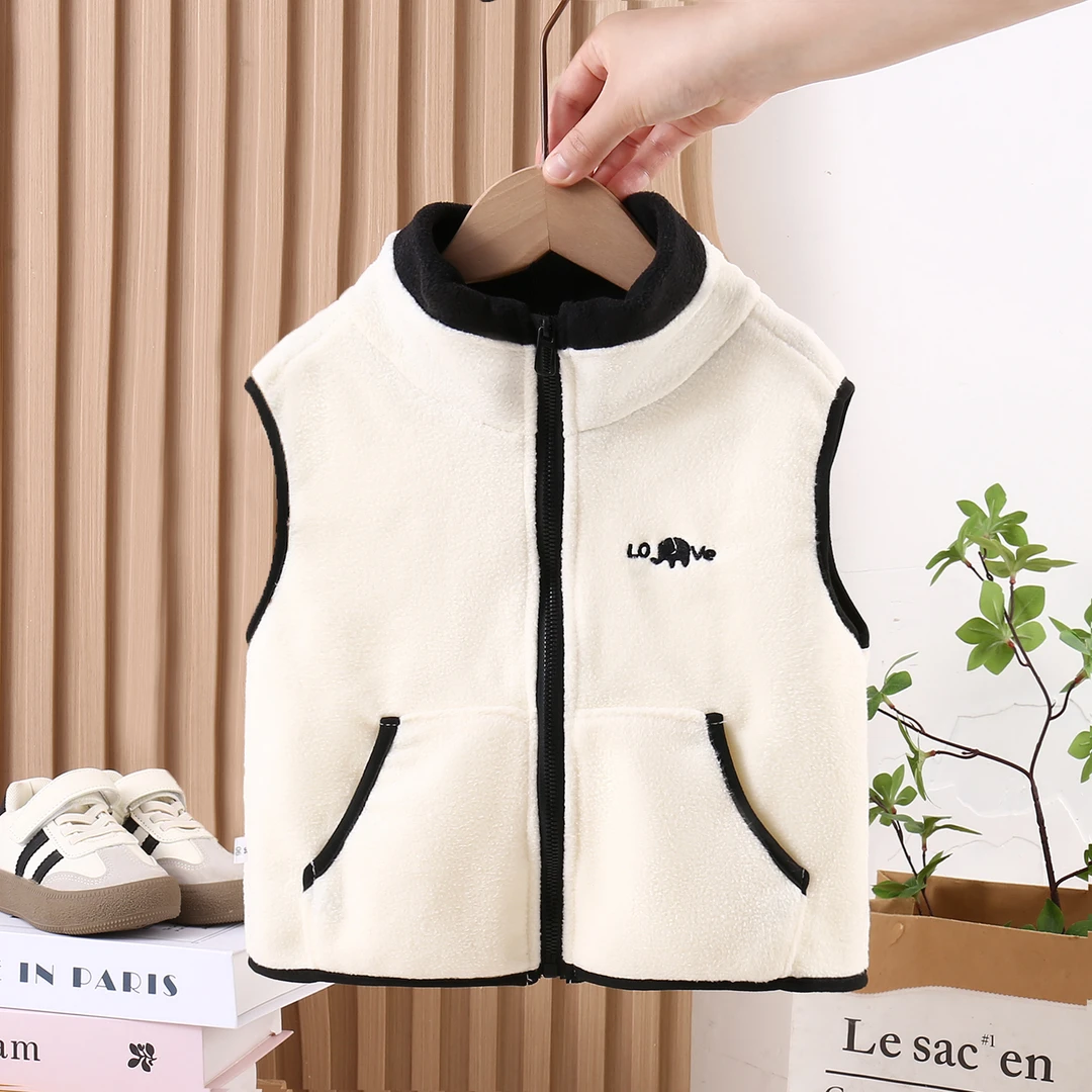 儿童外穿马甲秋冬防风摇粒绒立领撞色保暖男女童百搭校服马甲男童