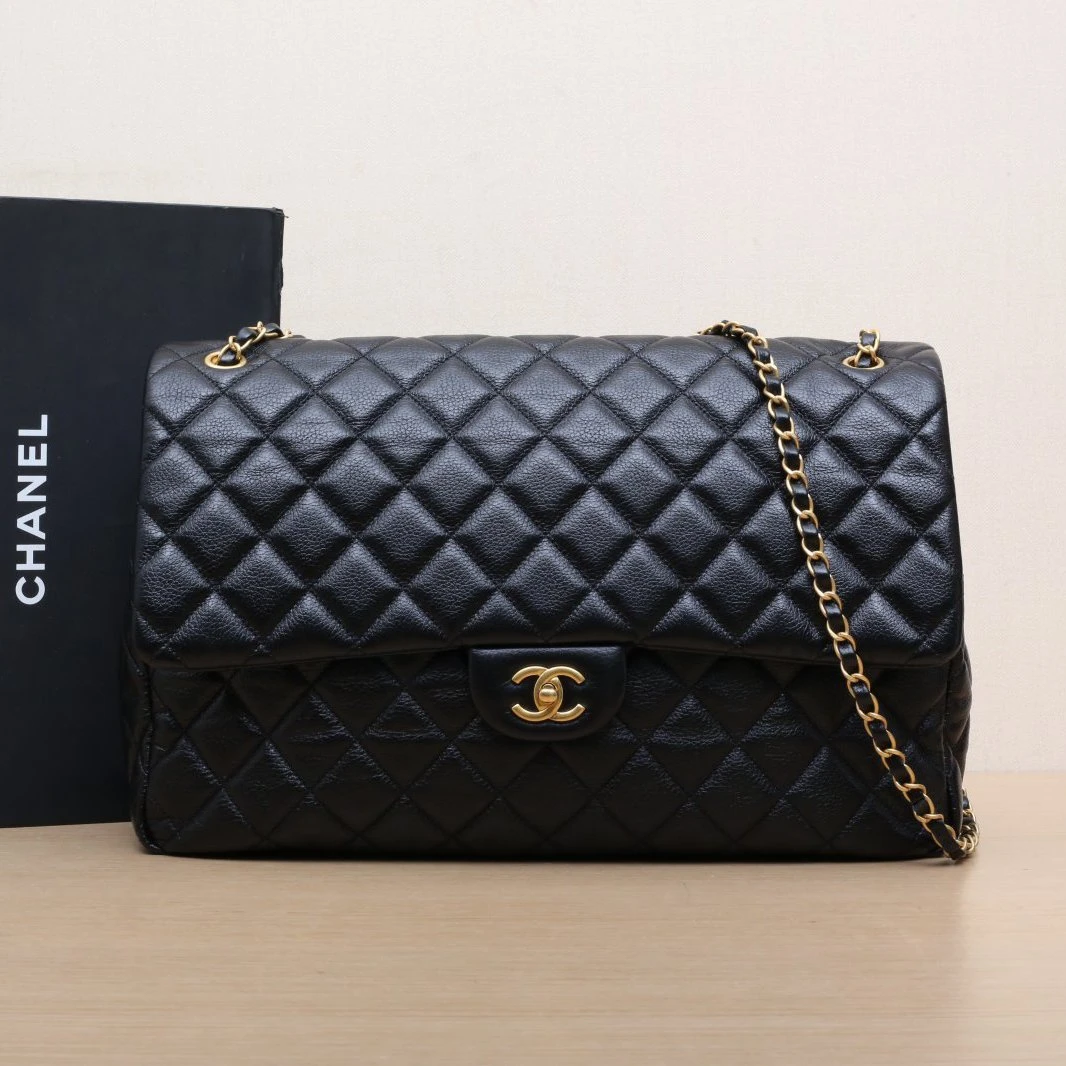 99新 Chanel/香奈儿 【黑黑】芯片开 金扣 24K CF XXL 机场包