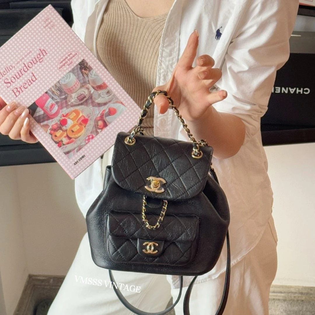 99新 Chanel/香奈儿 黑金单口袋duma小号牛单肩包/84855 经典 ins