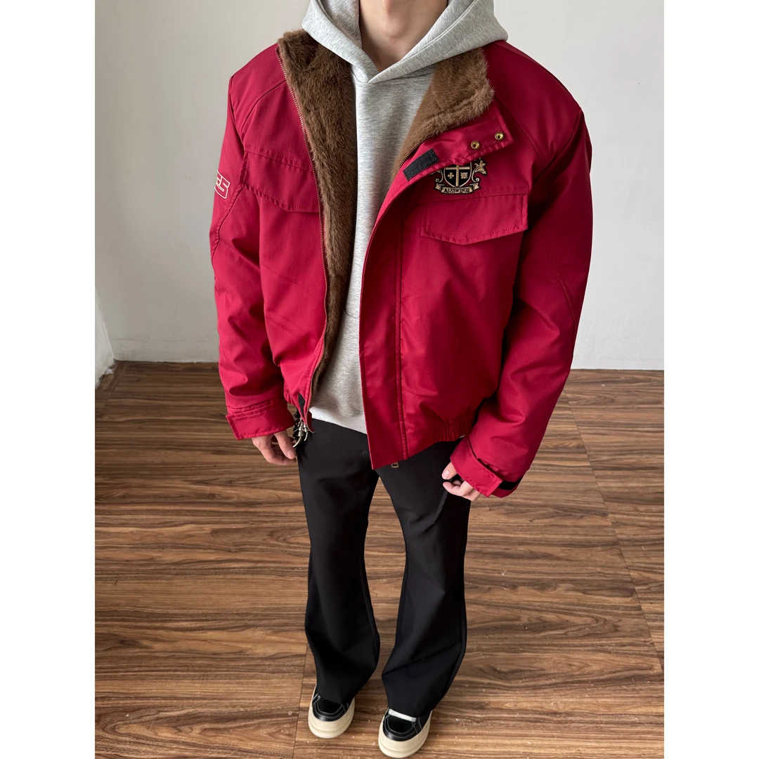 2025冬季新款美式高街本命年红色棒球服高街vibe夹克外套AW8058