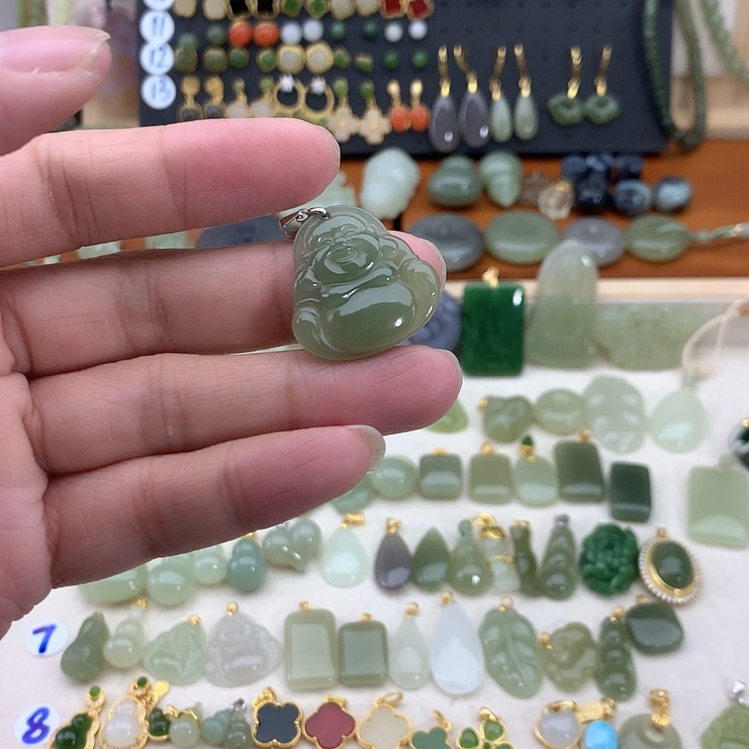 和田玉银S925镶嵌吊坠(不含链)