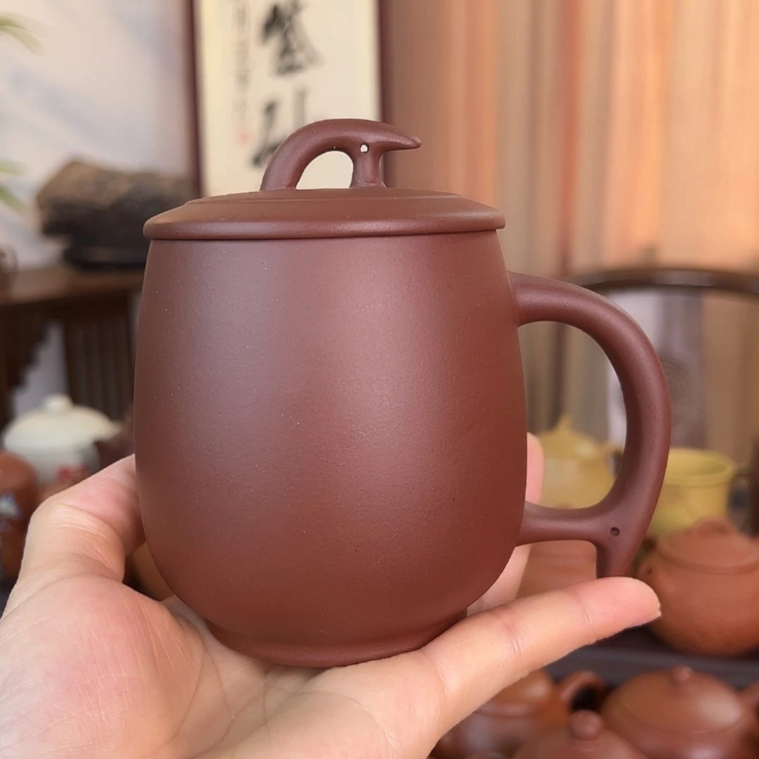 茶壶紫砂精品原矿 一帆风顺盖杯 紫泥 380cc