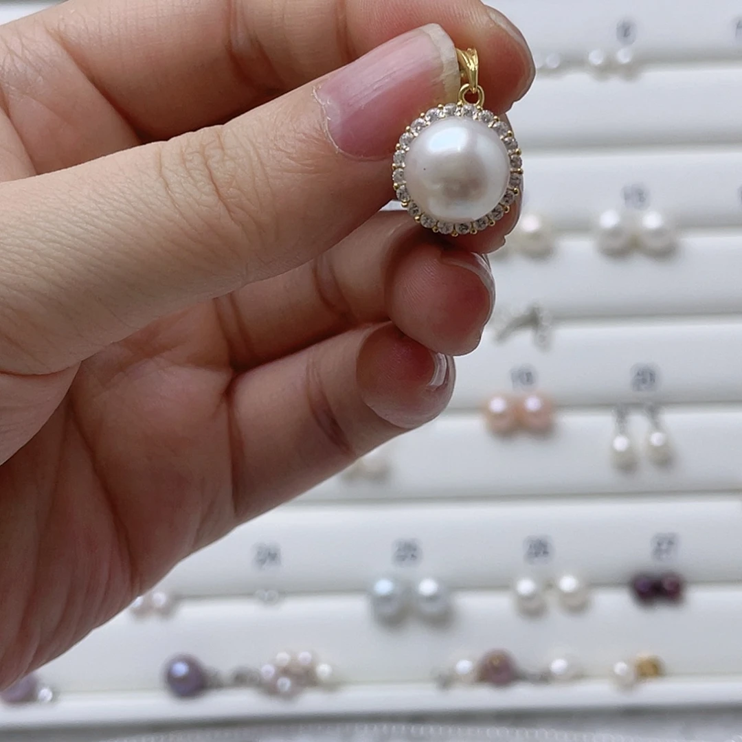 淡水珍珠银S925镶嵌吊坠(不含链)小*帽