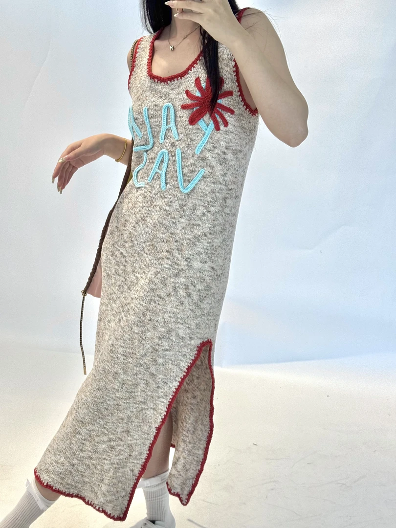 河岸家买手店Palavas宋妍霏同款白日艳火针织连衣裙开衩长裙25夏