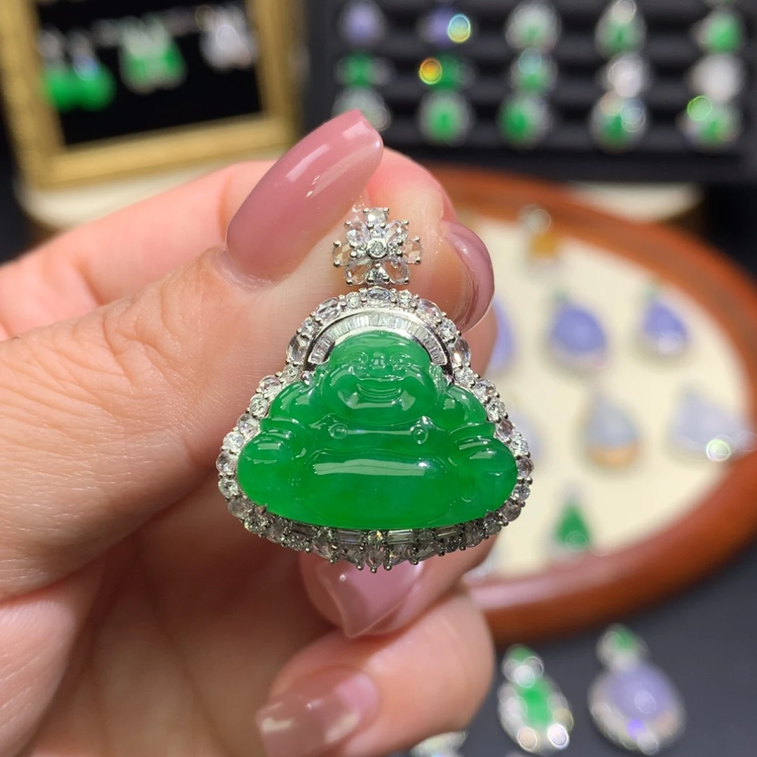 翡翠18K金镶嵌吊坠(不含链)