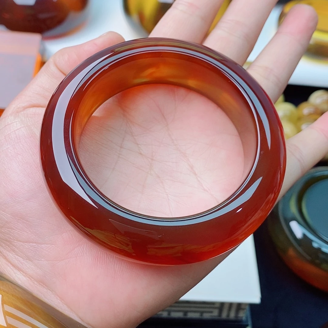 完***美琥珀未镶嵌手镯精品棕红紫罗兰手镯