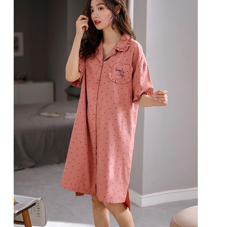 睡裙女士睡衣夏季夏天薄款冰丝短袖兰精莫代尔衬衫大码可爱公主风