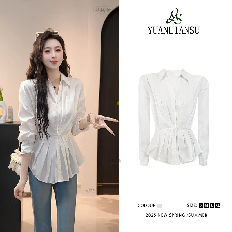 YUANLIANSU/圆脸酥【云梦少女】时尚气质小众收腰显瘦设计感衬衫女