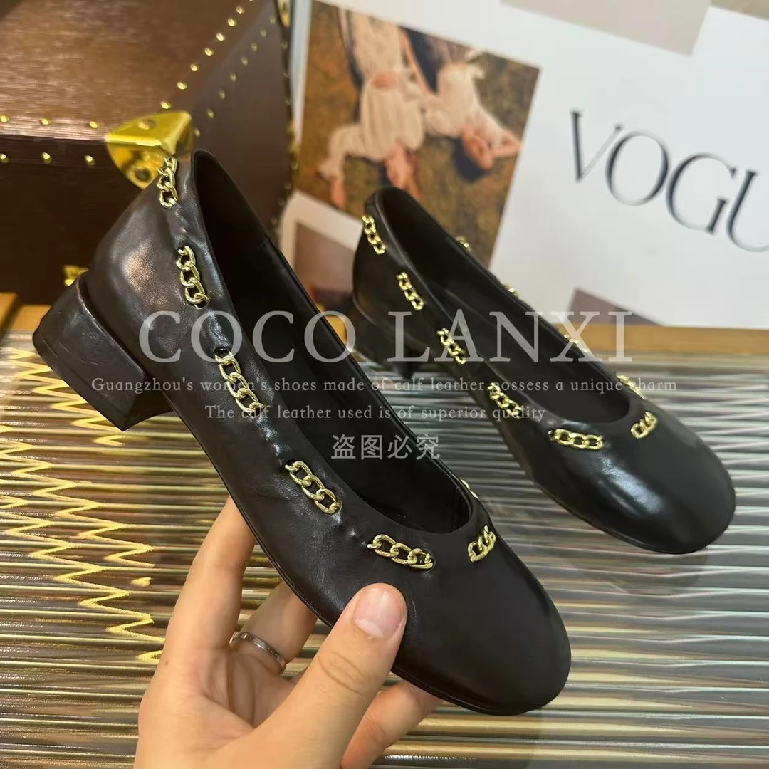 【若希】时尚休闲百搭女士黑色圆头浅口方跟套脚小单鞋25DX523LX