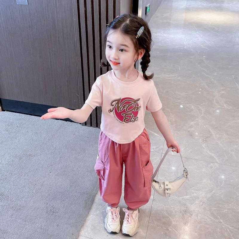 女童洋气宽松薄款短袖套装夏季宝宝时髦工装儿童夏装2025新款网红