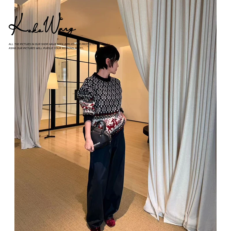 KOKO WANG秋冬慵懒风圣诞氛围715克100羊毛套头针织衫X4225L20Z41