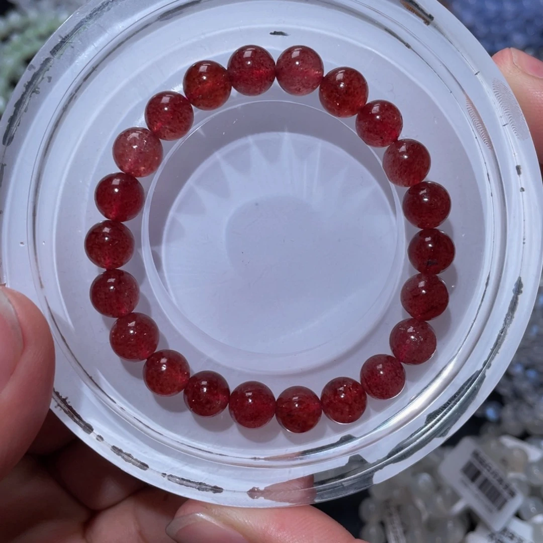 水晶手链未镶嵌鸽血红草莓晶手链8.6m