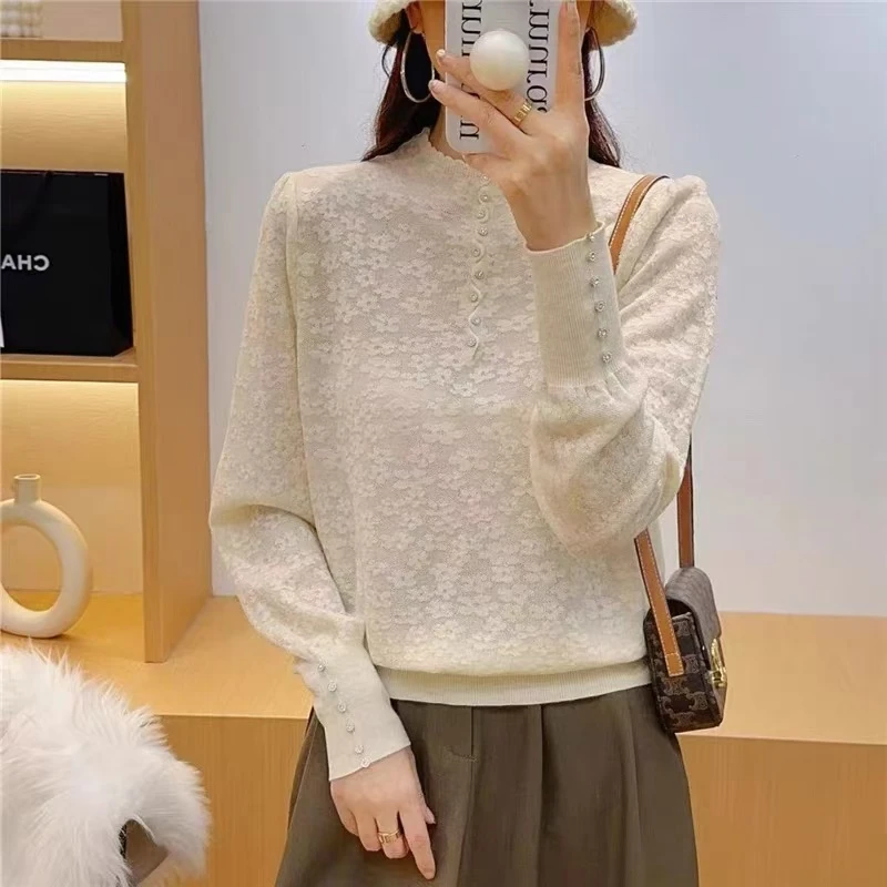 蕾丝打底衫女秋冬款长袖内搭高级针织衫 新选f820
