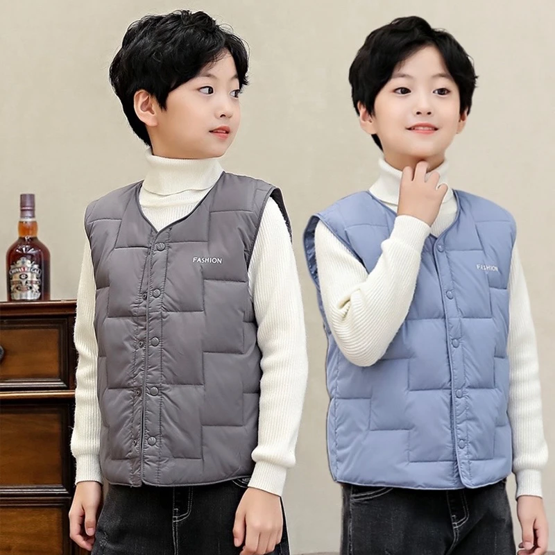 儿童羽丝绒马甲轻薄款秋冬装中大童男女童校服内穿坎肩保暖背心潮
