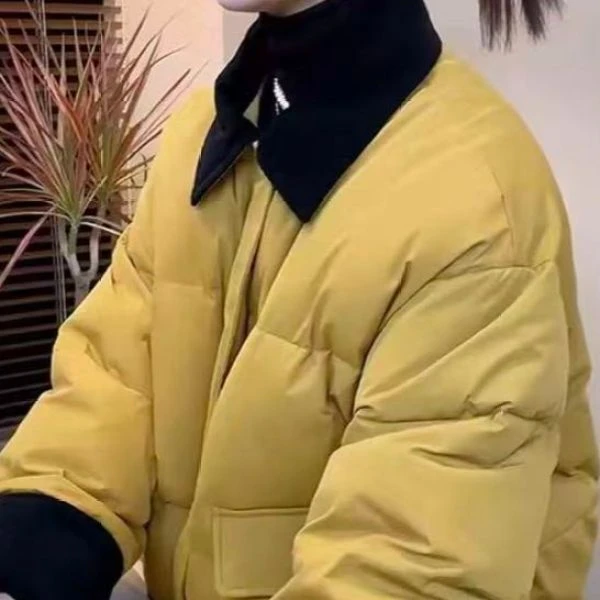 9810女士新款时尚百搭复古撞色宽松加厚棉服