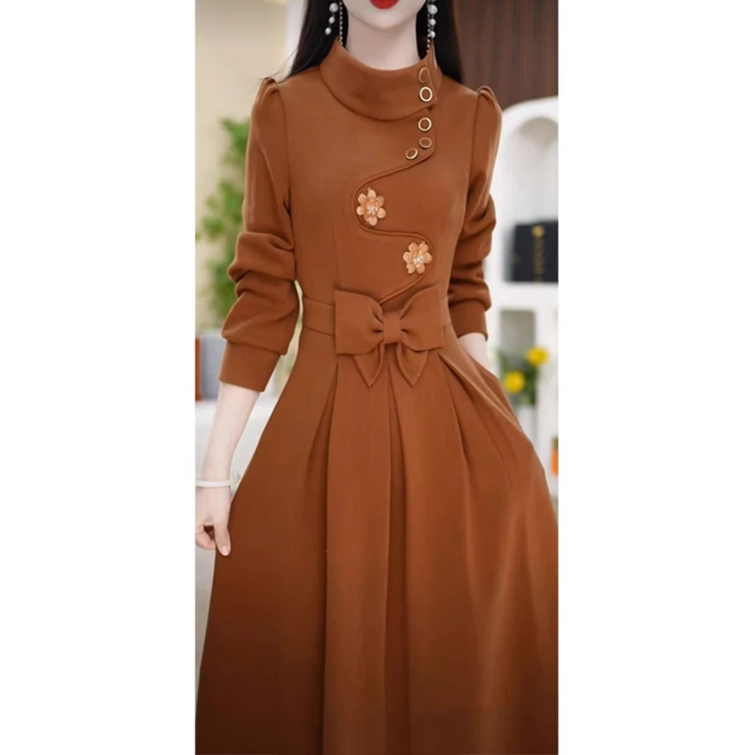 （赠送运费险）2025高档时尚连衣裙修身显瘦蝴蝶结礼服妈妈装5070