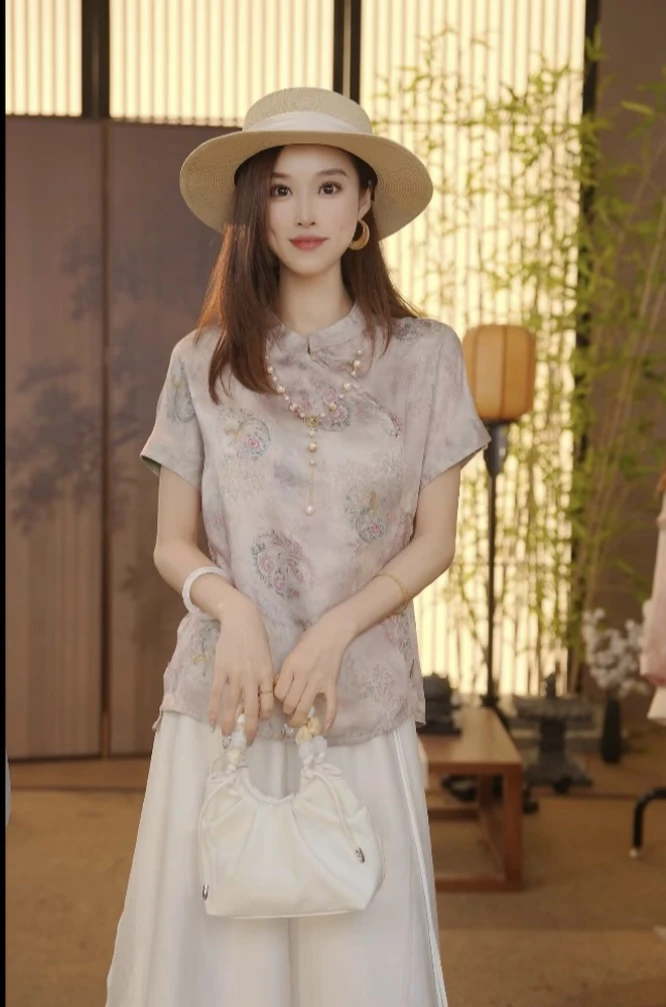 CJ【‌凤求凰】新中式2025年新款夏季双面穿短袖T袖001