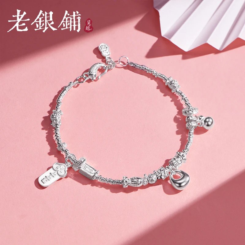 吴越老银铺 925银手链 上上签胖坨手链时尚简约手链精致纯银百搭