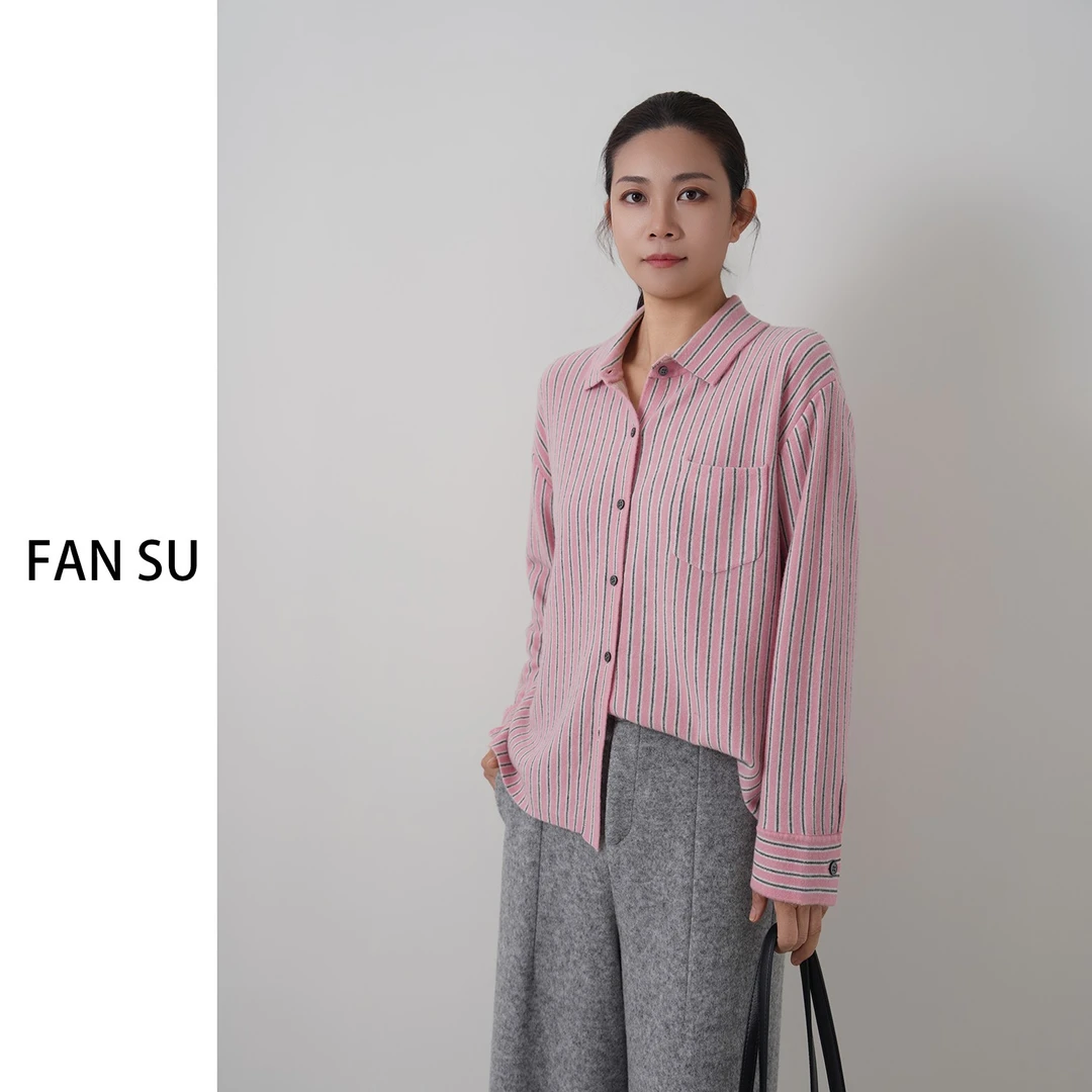 01开衫款长袖衬衣领衬衫袖宽松型纯羊毛毛针织衫针织纯色毛衣