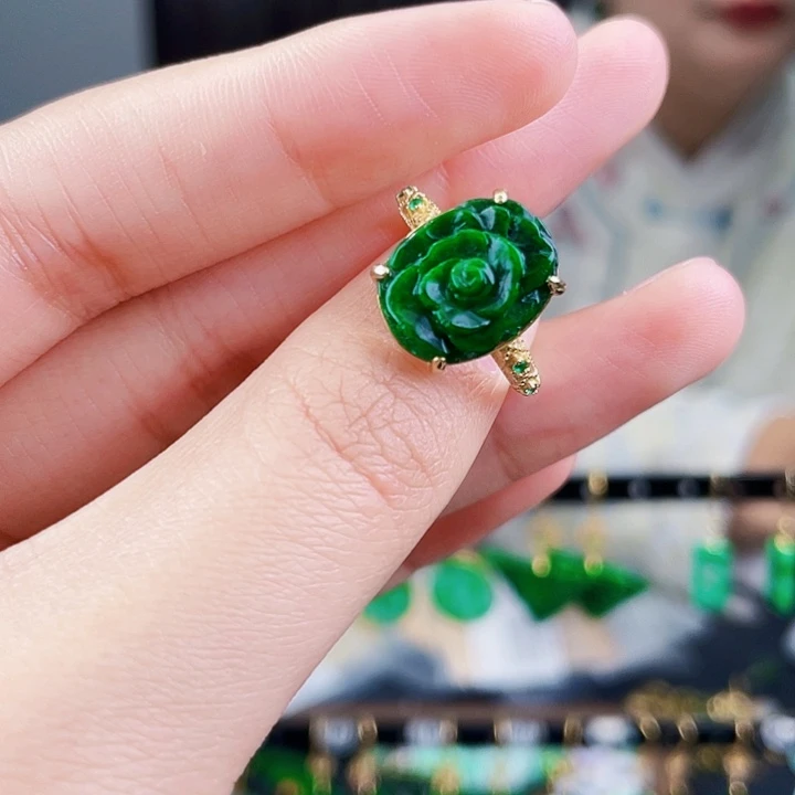 翡翠戒指银S925镶嵌饰品