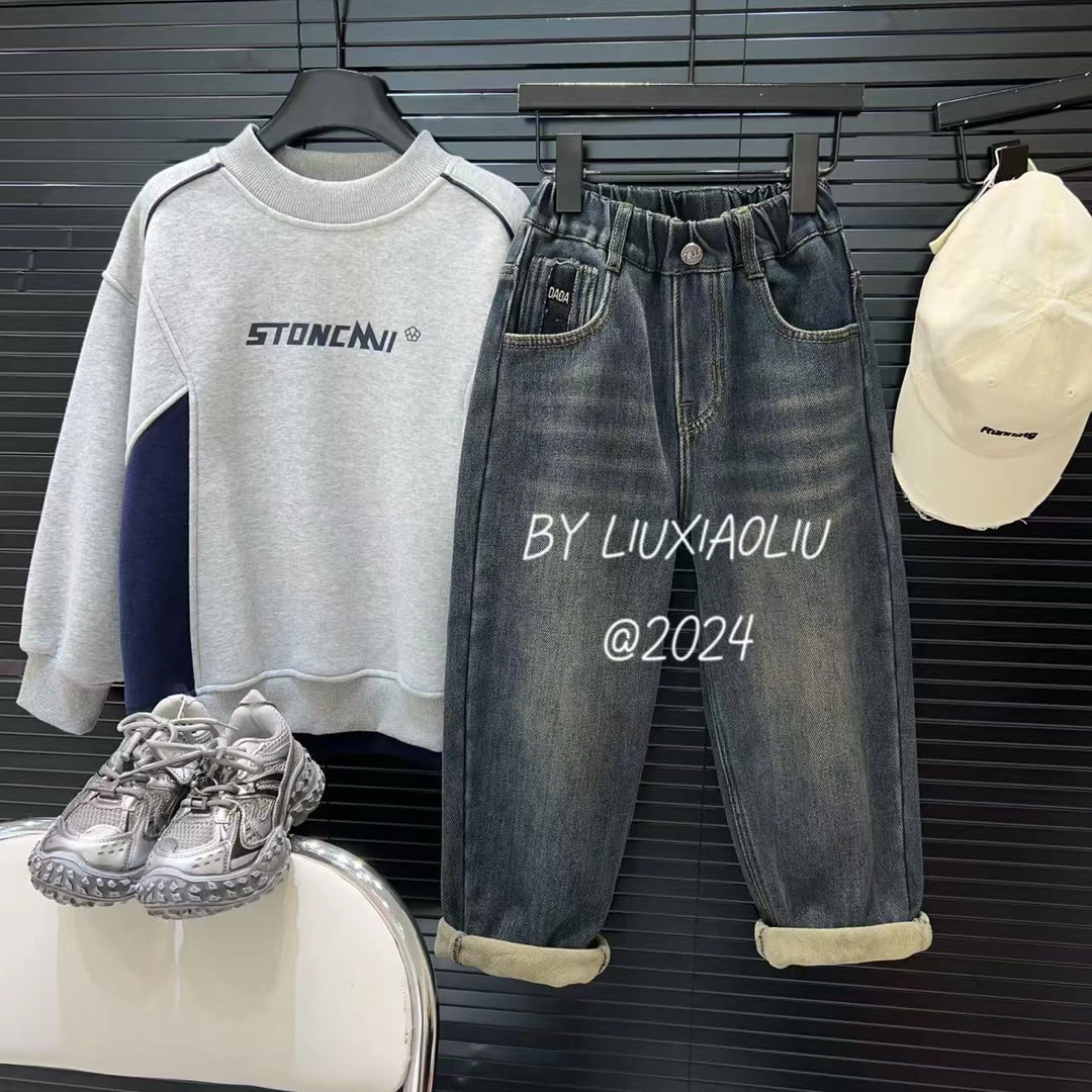 杭州六小六正版 BY LIUXIAOLIU冬季儿童加绒牛仔裤15346