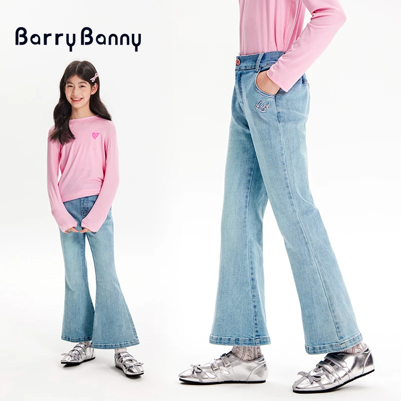 BarryBanny女童牛仔裤2025夏季新款长裤微喇叭裤儿童春装水洗裤子