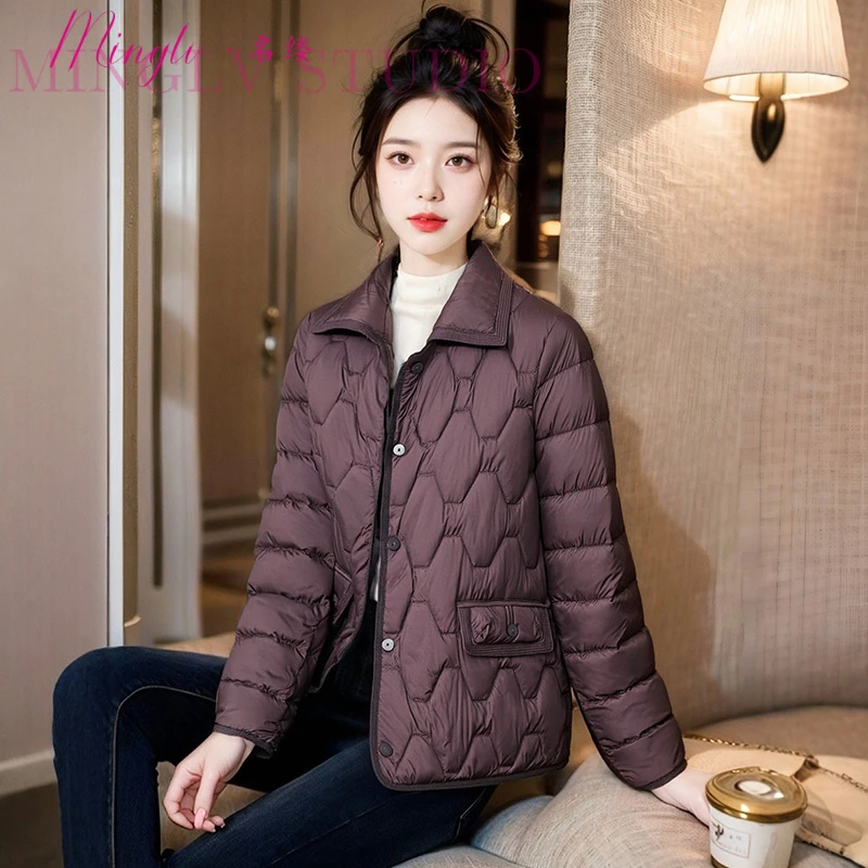 2025年冬季新款复古干练通勤轻熟风轻便短款保暖绗缝羽绒服外套女