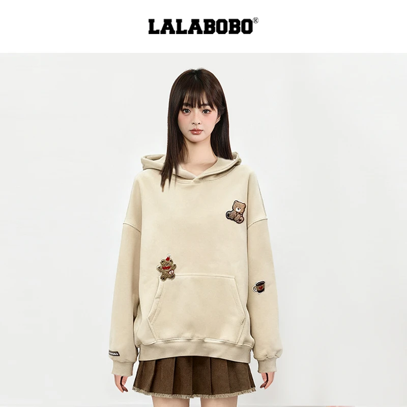 LALA复古小熊织章连帽卫衣LBEC-WSTS27